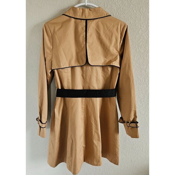 Mod Cloth Woman SZ L  NWOT Tan/Black Trim Belted Button Up Light Weight Lined - Picture 2 of 8